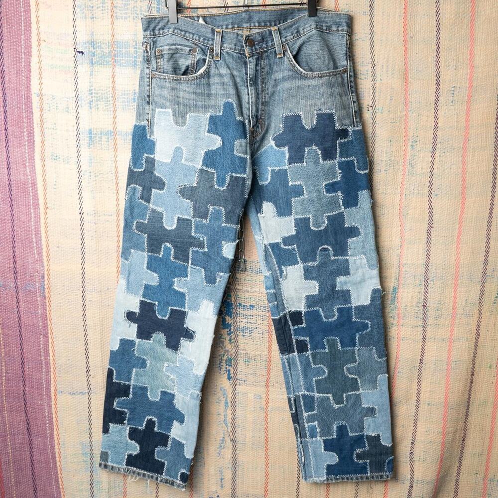 Custom levis patchwork jeans 34 x 32